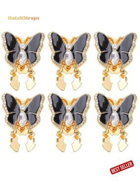 6 PCS Butterfly Rhinestone Button Covers Snap On for Dress Shirt Tuxedo DIY